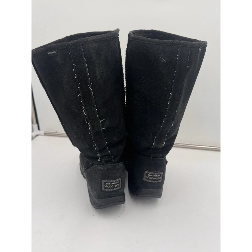 Skechers Shape Ups Avalanche Boots Size 10 Black Faux Fur Lined Calf High Buckle